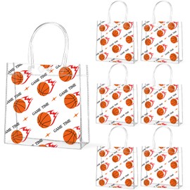 24Pcs Basketball Clear PVC Gift Bags with Handles Bulk 8 x 8 x 3In Sport Theme Goodie Treat Candy Bags Basketball Team Present Wrap Tote Bag for Boys Birthday Party Favor Baby Shower Decors Supplies