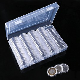 Arlent 100 cápsulas de monedas de Funda protectora para monedas con caja organizadora de almacenamiento de plástico para suministros de colección de monedas (30mm)