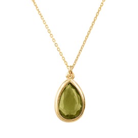 LATELITA Pisa Pendant Necklace 18ct Gold Plated Sterling Silver Natural Gemstone Pear Green Peridot Green Gold Perfect Partywear August
