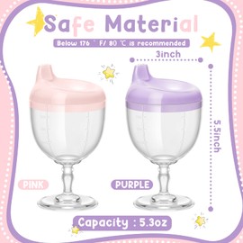 Irenare 2 Pcs Baby Wine Sippy Cup Plastic Goblet Cup No Spill Wine Glass Baby Sippy Goblet Glass Beverage Mug Milk Bottle with Lid for Kids (Pink,Purple)