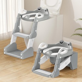 TuckInn Potty Training Seat, Toddler Toilet Seat for Little Boys Girls, Potty Training Toilet with Urinals, Toddler Step Stool Ladder and Splash Guard (Gray)