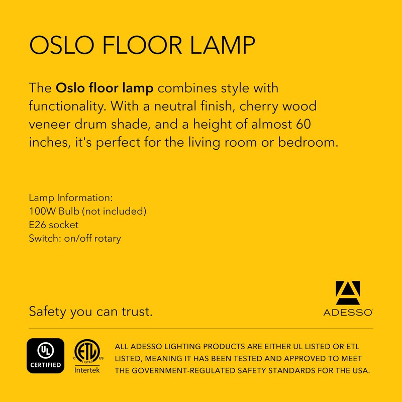 Adesso Floor Lamp with Scratch Proof and Corrosion Resistant Body