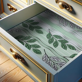 RAY STAR 18X96 Inch Shelf Liner for Kitchen Cabinets, Non-Adhesive Cabinet Liner Washable, PVC Drawer Liner for Dresser Non-Slip Bathroom (Green Leaf)(1 Roll)