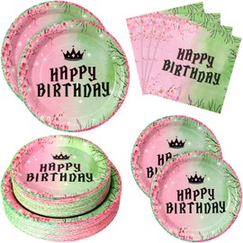 Dhnvcud 180Pcs Witch Birthdayl Party Supplies,Pink Green Paper Plates and Napkins Disposable Tableware Set for Girls Birthday Party Decorations,Serve 60