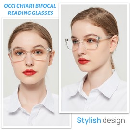 OCCI CHIARI Clear Reading Glasses Women 1.0 Blue Light Bifocal Readers 1.0 1.5 2.0 2.5 3.0 3.5 (Clear,1.0)