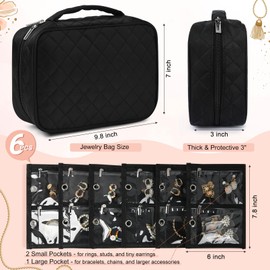 CEELGON Travel Jewelry Case Organizer and Storage Quilted Jewelry Pouch Box for Traveling Ring Necklace Earring Holder with Velvet Jewelry Binder Mini Portable Jewelry Bag (Black)