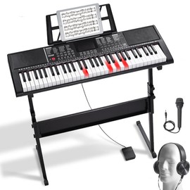 VEVOR 61 Key Digital Keyboard Piano, Lighted Keys, Electric Portable Piano with Adjustable Stand 600 Tones 500 Rhythms Built-In Speakers Sustain Pedal Headphones Microphone, USB MIDI for Beginners