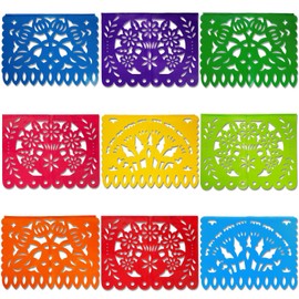 DomeStar Mexican Papel Picado Banner, 18 Feet Plastic Fiesta Banner Cinco de Mayo Dia De Los Muertos Decor Day of The Dead Papel Picado Decorations Mexican Fiesta Garland for Mexican Party Supplies