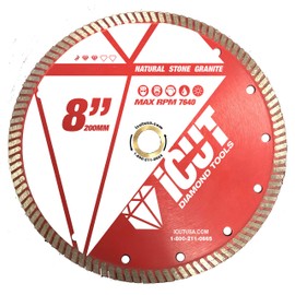 Turbo Rim Diamond Blade for Natural Stones, Travertine, Limestone, Marble, Granite/para cortar Piedras Naturales (8" Diameter-Arbor 5/8"-7/8"-DKO)