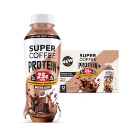 SUPER COFFEE Protein+, Keto Protein Coffee (0g Added Sugar, 25g Protein, 150 Calories) [Mocha] 12 Fl Oz, 12 Pack | Iced Smart Coffee Drinks
