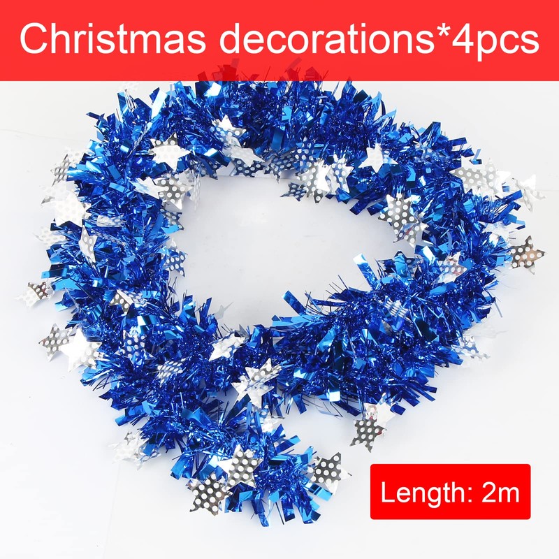 Sprinlot Christmas Garland, Blue, Pack of 4 Tinsel Garlands, Shiny