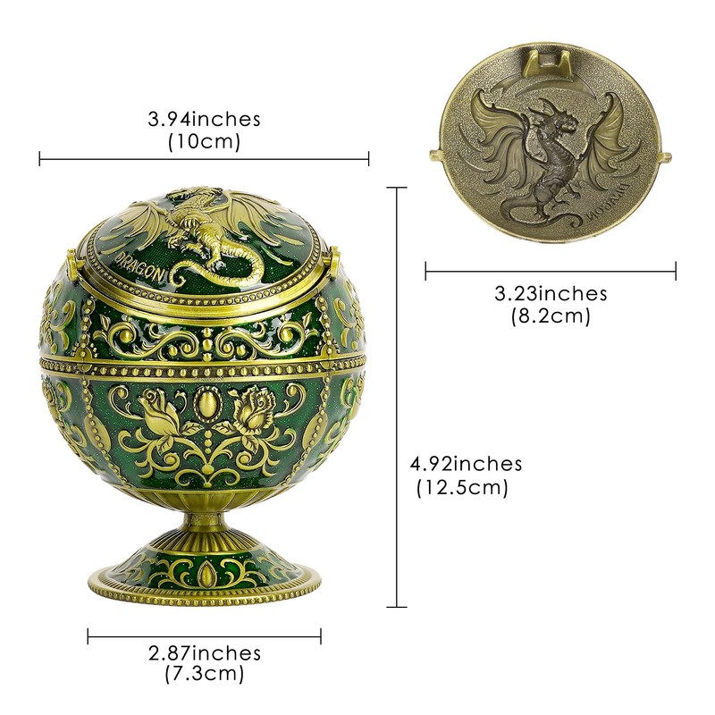 Dragon Ashtray with Lid – Jade Green Gold Zinc Alloy