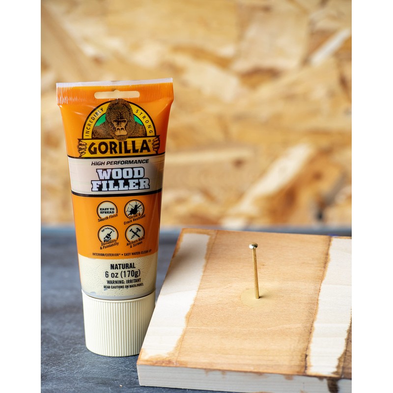 Gorilla All Purpose Wood Filler, 6oz Tube, Natural (Pack of
