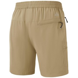 Rdruko Men's Outdoor Work Hiking Shorts Water Resistant Stretch Cargo Shorts Elastic Waist(Khaki, US XXXL)