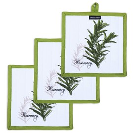 AMOUR INFINI Pot Holders Heat Resistant Cotton Set of 3 Nonslip 8"x8" Inch Hot Pads for Kitchen, BBQ, Baking & Cooking with Hanging Loops (Herb Garden)