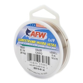 American Fishing Wire Surfstrand Micro Ultra, Bare 1x19 Stainless Steel Leader Wire, 61 lb Test, 0.020" Diameter, Camo, 5 m