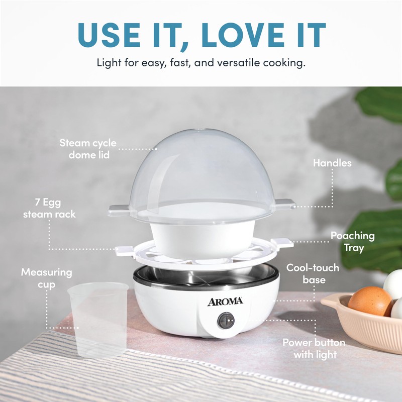 AROMA® Overly Easy Egg Cooker, Steamer, and Electric Egg Poacher