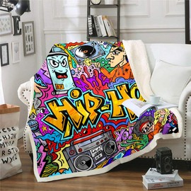 Erosebridal Hip Hop Blanket Throw Watercolor Graffiti Bed Blanket Super Soft Throw Blanket for Bed Couch Sofa, Street Art Blanket Lightweight Travelling Camping Blanket for Boys Girls Throw 50"x60"