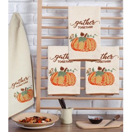 Bedding Craft Christmas Kitchen Towels, 20x28" Set of 2 White Orange Green Cotton Motif Embroidered Quick Dry Dish Cloth