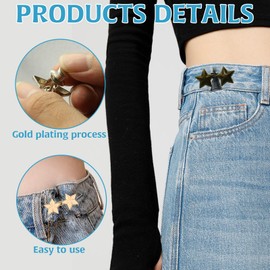 4 Colors Star Shape Jeans Button Pant Waist Tightener Button Pins for Jeans No Sewing Required, Removable Waist Tightener for Jeans, Jean Waist Tightener Suitable for Jeans, Jackets, Overalls,Shirts
