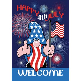 Toland Home Garden 1112641 Patriotic Gnome Welcome 4th of July Flag 12x18 Inch Double Sided for Outdoor Patriotic House Yard Decoration