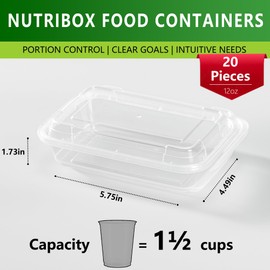 NutriBox 20 Pack 12oz Clear Meal Prep Containers Reusable Food Storage Containers with Lids - BPA Free Microwave Safe Lunch Bento Box with Lids - Spill Proof, Dishwasher and Freezer Safe