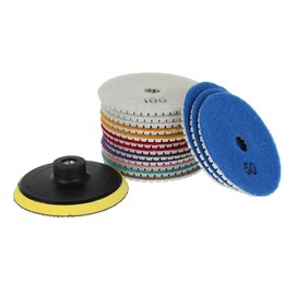 16 PCS 4 Inch Diamond Polishing Pads Wet/Dry Polishing Pads Grinding Disc with M10 Backer Pad 50-10000 Grit for Marble Stone Quartz Tiles Concrete (16Pcs)