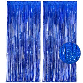 Dark Blue Tinsel Backdrop Streamers - GREATRIL Party Streamers Backdrop Foil Fringe Curtains for Birthdays/Bachelorette/Bridal Shower/Engagement Decorations - 1m x 2.5m - Pack of 2
