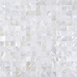 KASARO Peel and Stick Backsplash Shell Tiles, Mother of Pearl Self Adhesive Wall Tiles for Bathroom Bedroom Decor, White, 10-Sheet