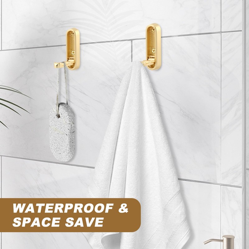 Foldable Wall Hooks, Gold, 5 Pack, Heavy Duty Coat and
