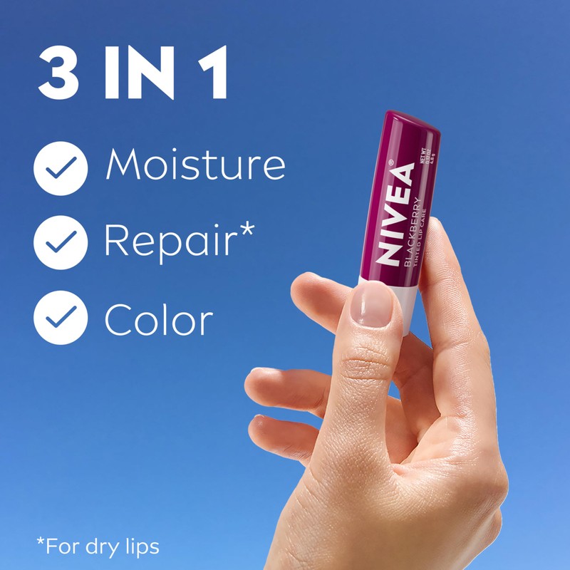 NIVEA Blackberry Lip Care, Tinted Lip Balm with Shea Butter,