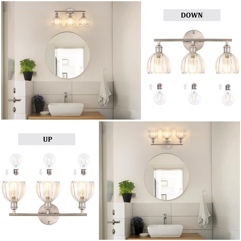 Shenmoyl Bathroom Light Fixtures, 3-Light Vanity Wall Light Over Mirror