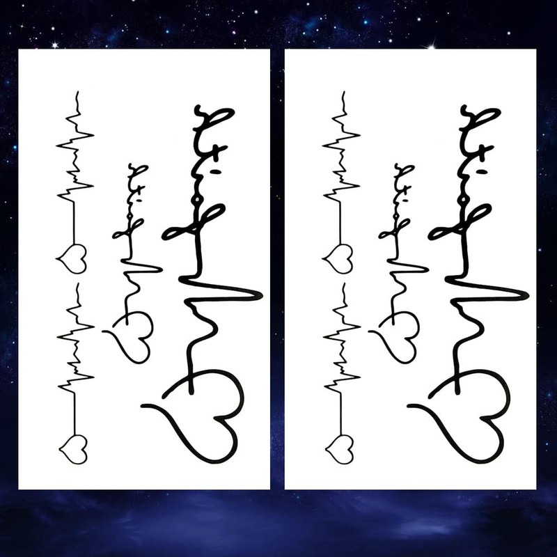Oottati Small Cute Temporary Tattoo Love Heartbeat (Set of 2)