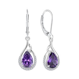 Starchenie Teardrop Dangle Drop Earrings 925 Sterling Silver Pear Birthstones Leverback Earrings February Amethyst Gift for Women