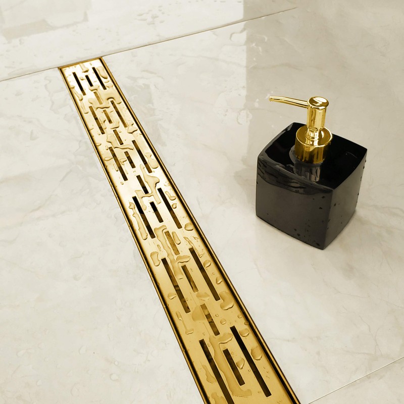 Neodrain 24-in Brushed Brass Rectangular Linear Shower Drain with Brick