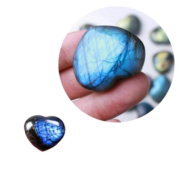 Wixine 1Pcs 40-45mm Crystal Heart Moonstone Polished Labradorite Stone Healing Energy Reiki