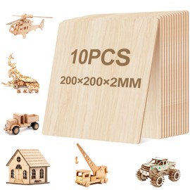 Pack of 10 Wooden Plywood Panels, 200 x 200 x 2 mm, Basswood Panels, Craft Wood Panels for Crafts, Ideal for Laser Projects, DIY Models, Arts and Crafts, Paintings