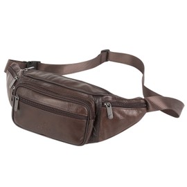 ZZNICK Genuine Leather Fanny Pack/Waist Bag/Organizer with Adjustable Belt, Multiple Pockets Waist Pack (Brown-861)