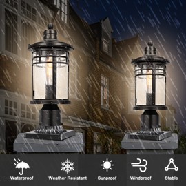 Darkaway Outdoor Post Lights Lamp Posts Outdoor Lighting, Waterproof Aluminum Post Lights Outdoor Light Fixtures with Glass, Light Posts for Outside Patio Yard (2 Pack, Black)