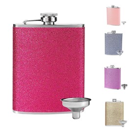 Hezhou Women's Hip Flask Small with Glitter - Mini Portable Stainless Steel Hip Flask with Funnel for Hiking, Climbing, Camping - 235 ml (8 oz) (Rose)