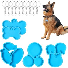 5 Moldes de Resina de Silicona con 10 Llaveros, Moldes para Etiquetas de Perro para Resina Epoxi Forma de Hueso de Perro Molde, para Resina Llavero de Etiqueta de Gato para Hacer Manualidades (Blue)