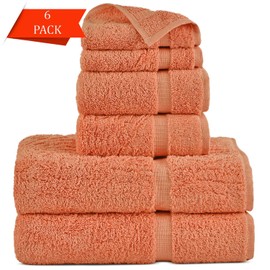 Indulge Linen 100% Turkish Cotton Towel Set (Coral, Towel Set - 6 Piece)