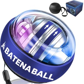 BATENA Muscle Training, Power Ball, Auto Start Function, Forearm Grip Strength, Training, LED Lighting, Snap Ball, Wrist Strap, Storage Case Included, Grip (Blue)