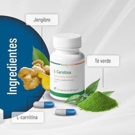 Nutrasien100 L-Carnitina 500 mg | Con Té Verde y Jengibre | Energía y Apoyo Metabólico | Suplemento Termogénico Pre-entreno | 180 Cápsulas