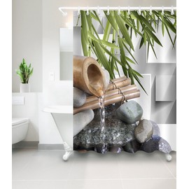 LB Japanese Zen Bamboo Shower Curtain Asian Spa Zen Stone Rock Modern Shower Curtain for Bathroom, 70 x 70 Waterproof Fabric Curtians with Hooks
