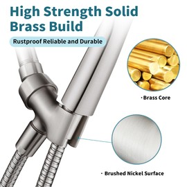 BRIGHT SHOWERS All Metal Handheld Shower Head Holder, Adjustable Shower Arm Mount with 360 Degree Rotatable Brass Ball Joint and Hose Connector, Universal Wall Hook Bracket, Brushed Nickel