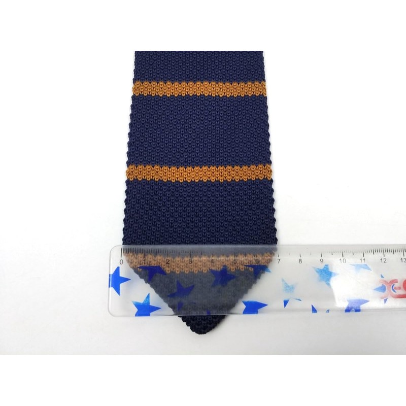 F NODE Knit Tie, Narrow Tie, Sword Tip, Striped, Navy