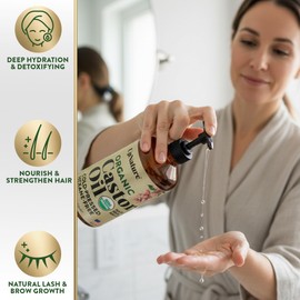 UpNature Organic Castor Oil Cold Pressed Glass Bottle 16oz - 100% Pure USDA Certified, Hexane Free - For Face, Hair & Skin