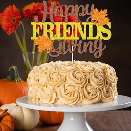 Decoración para tartas con texto en inglés "Happy Friendsgiving Friendsgiving", decoración de fiestas, decoración de amigos, decoración para tartas con texto en inglés "Happy Friendsgiving Friendsgiving"