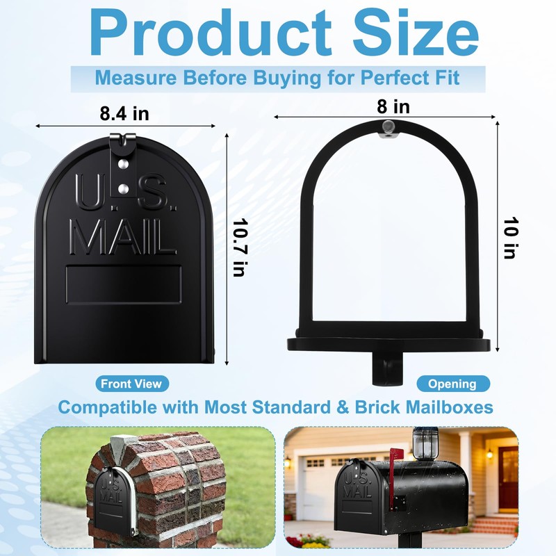 8" x 10" Mailbox Door Replacement – Black Metal Snap-in